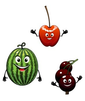 Watermelon, currant and cherry cartoon fruits for mascot or another design