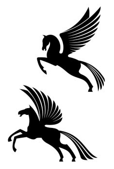 Pegasus winged horses isolated on white background for heraldry design