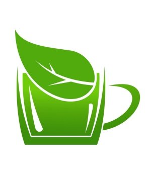 Cup of green bio beverage produced without harm to the environment in a sustainable manner, cartoon illustration of a cup or mug with a leaf in it