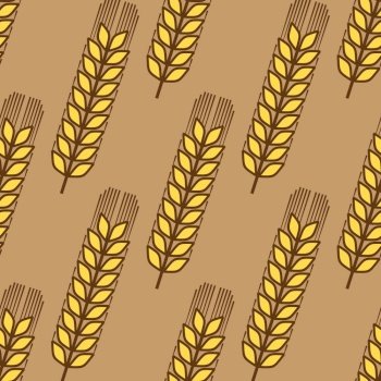Seamless pattern of ripe golden wheat ears in a repeat motif in square format for agriculture industry design. Seamless pattern of ear of wheat