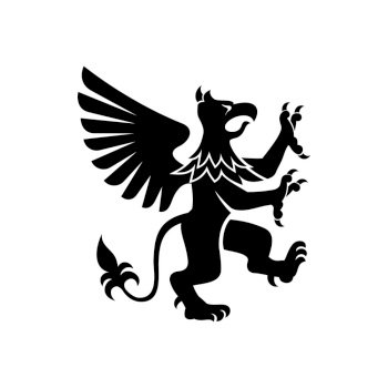 Griffin with body, tail, and hind legs of lion. Head, wings, talons front feet of eagle isolated vector creature. Heraldry griffin isolated mythical creature
