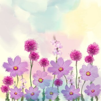 Purple flowers watercolor illustration.Digital painting.