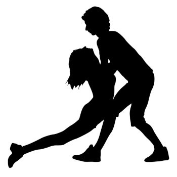Black silhouettes dancing man and woman on white background.. Black silhouettes dancing man and woman on white background