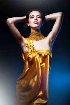 sensual attractive woman in yellow dress