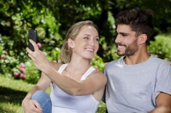 young beautiful couple making a selfie