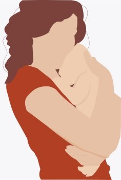 Illustration of a mother holding her newborn baby in arms - Trendy and minimal Portrait