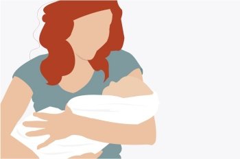 Illustration of a mother holding her newborn baby in arms - Trendy and minimal Portrait