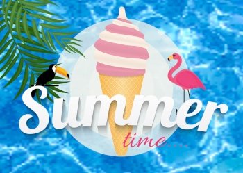 Abstract Summer Time Background with Flamingo and Toucan. Vector Illustration EPS10. Abstract Summer Time Background with Flamingo and Toucan. Vector Illustration