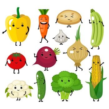 Set of cute vegetables characters.Vector illustration