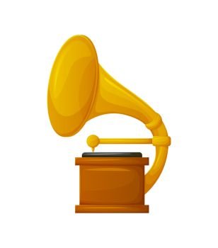 Gramophone with vinyl recorder vector, isolated icon of gold award. Sound making machine phonograph, turntable prize for musical players and performer. Gramophone with Vinyl Recorder Gold Award Icon