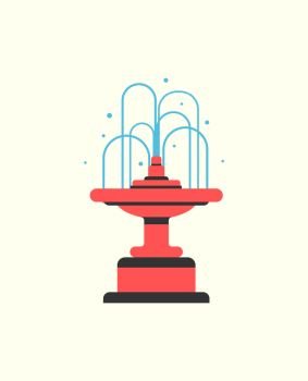 Fountain filled with clean water park decoration isolated icon vector. Rounded statue with splashing drops, outdoor exterior closeup. Garden decor. Fountain Filled with Water Park Decoration Icon
