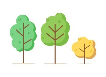 Spring season vector, isolated plants with big trunk, greenery of forest or park, yellow foliage of autumn tree, bushes of fall, leaves frondage flat style. Trees and Bushes of Autumn Fall and Spring Vector