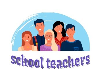 Teachers group portrait isolated man and woman professors. People working in educational establishments, elementary, high and primary school workers. Vector illustration in flat cartoon style. Teachers Group Portrait Isolated Man and Woman