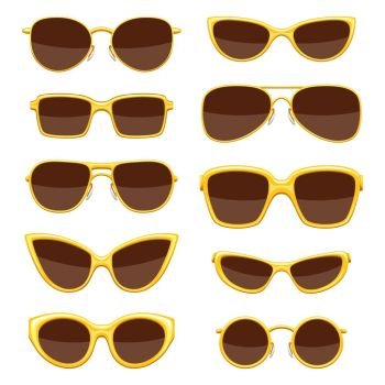 Set of stylish sunglasses. Gold abstract fashionable accessories.. Set of stylish sunglasses.