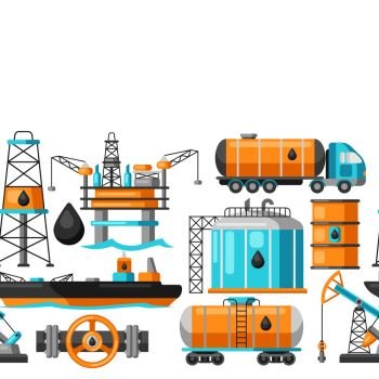 Seamless pattern with oil and petrol icons. Industrial and business illustration.. Seamless pattern with oil and petrol icons.