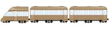 Vector illustration of the passenger train with coach. Passenger train on white background is insulated