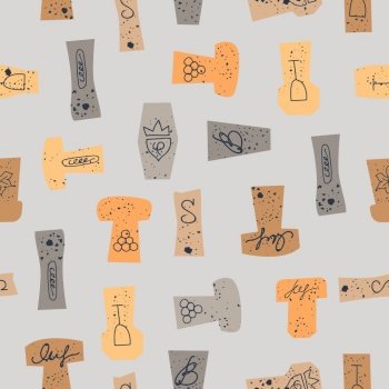 Seamless pattern of wine corks on a light gray background. Vector illustration.. Seamless pattern of wine corks. Vector illustration.