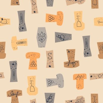 Seamless pattern of wine corks on a light yellow background. Vector illustration.. Seamless pattern of wine corks. Vector illustration.