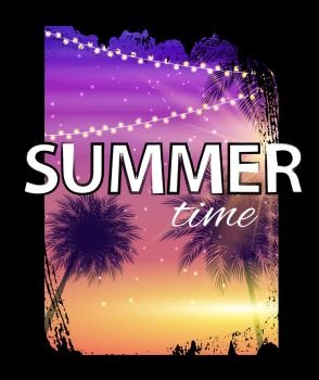 Summer Time Beach Poster. Tropical Natural Background with Palm.  Decor for fabric, textile, clothes Vector Illustration EPS10. Summer Time Beach Poster. Tropical Natural Background with Palm.  Decor for fabric, textile, clothes Vector Illustration