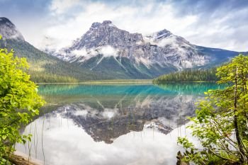 Emerald Lake with nice mountain reflection, British Columbia, Canada