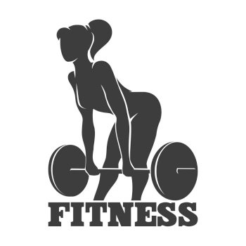Bodybuilder or Fitness LogoTemplate. Athletic Woman Lifting Weight Silhouette. Vector illustration.. Woman Lifting Weight Fitness Logo or Emblem
