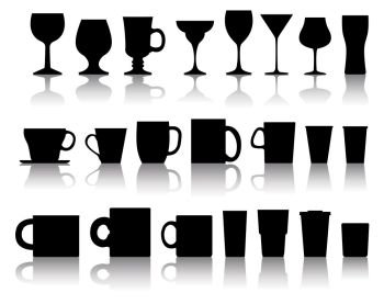 vector set of cups, mugs, wineglasses