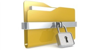 Yellow folder with padlock. Data security concept, 3D rendering