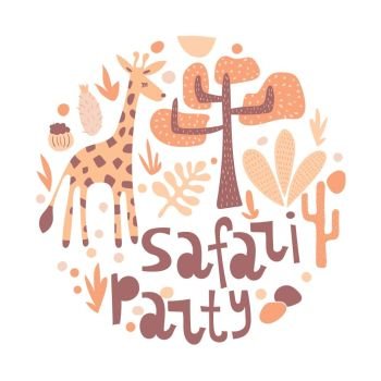 Vector  Safari party invitation . Round Pattern