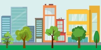 Empty City street and trees,urban life concept,outdoor flat vector illustration. Empty City street and trees,urban life concept,