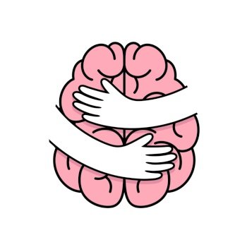 Abstract human brain with hands. Embrace internal organs. Icon design. Health care concept. Illustration on white background.