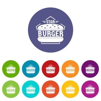 Star burger icons color set vector for any web design on white background. Star burger icons set vector color