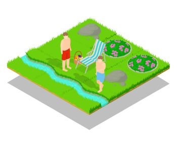 Outing concept banner. Isometric banner of outing vector concept for web, giftcard and postcard. Outing concept banner, isometric style