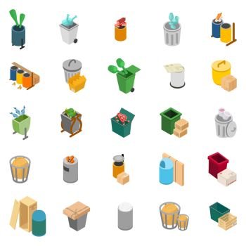 Rubbish heap icons set. Isometric set of 25 rubbish heap vector icons for web isolated on white background. Rubbish heap icons set, isometric style