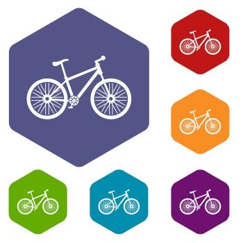 Bicycle icons vector colorful hexahedron set collection isolated on white. Bicycle icons vector hexahedron