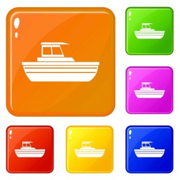 Motor boat icons set collection vector 6 color isolated on white background. Motor boat icons set vector color