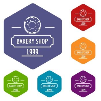Bakery fresh icons vector colorful hexahedron set collection isolated on white . Bakery fresh icons vector hexahedron