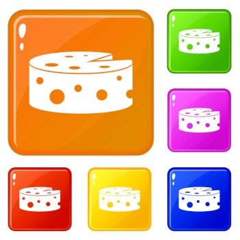 Cheese icons set collection vector 6 color isolated on white background. Cheese icons set vector color