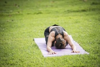 Yoga action exercise healthy in the park