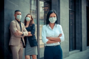 business worker wearing a protective mask in the city
