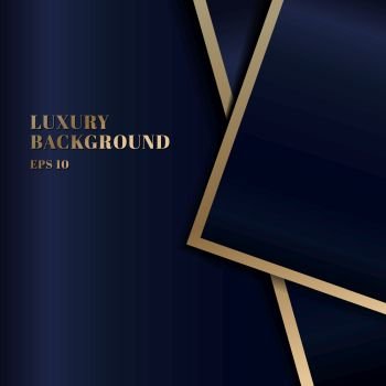Abstract template dark blue luxury premium background with triangles shape and gold border. Vector illustration