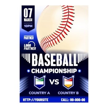 Baseball Stadium Sport League Flyer Banner Vector. World Baseball Softball Confederation, Gaming White Ball Stitched Red Cord. Active Recreational Sportive Game. Concept Template Illustration. Baseball Stadium Sport League Flyer Banner Vector