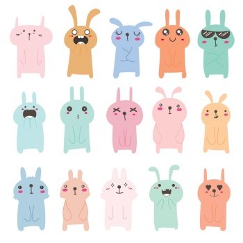 Set of cute bunny character design. Vector illustration.