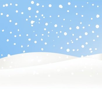 Snow landscape in the afternoon. Snow drift, mountain,  cartoon realistic style. Vector illustration.