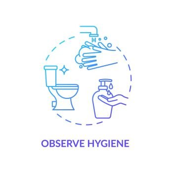 Observe hygiene blue concept icon. Virus infection precaution. Washing hand for disinfection. Rotavirus prevention idea thin line illustration. Vector isolated outline RGB color drawing