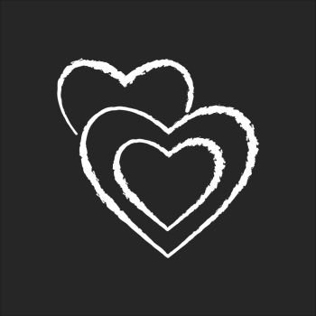 Romance chalk white icon on black background. Romantic movie, love story. Popular cinema genre about relationship. Melodramatic film, chick flick. Hearts isolated vector chalkboard illustration