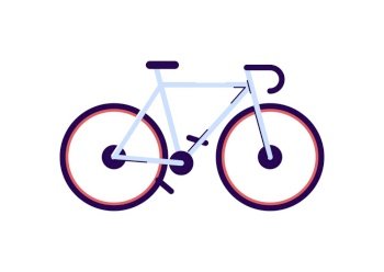 Sport bicycle semi flat RGB color vector illustration. Professional cyclist equipment, sportive bike isolated cartoon object on white background. Pedal vehicle for racing and physical training. Sport bicycle semi flat RGB color vector illustration