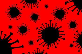 Coronavirus black vector red background. 2019-nCoV bacteria. COVID-19 Wuhan corona virus disease sign. SARS pandemic concept symbol. China. Human health medical.