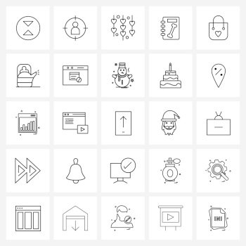 Set of 25 Simple Line Icons for Web and Print such as handbag, bone, job, book, wedding Vector Illustration