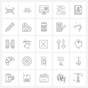 25 Interface Line Icon Set of modern symbols on healthcare, file, shopping, medical, investment Vector Illustration