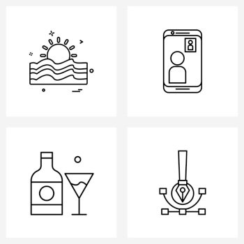 4 Universal Line Icon Pixel Perfect Symbols of weather, champagne, sea side, phone, vector Illustration